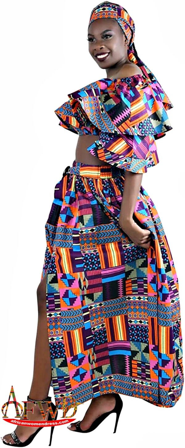 African Slit Dress & Crop Top Ankara Print 1